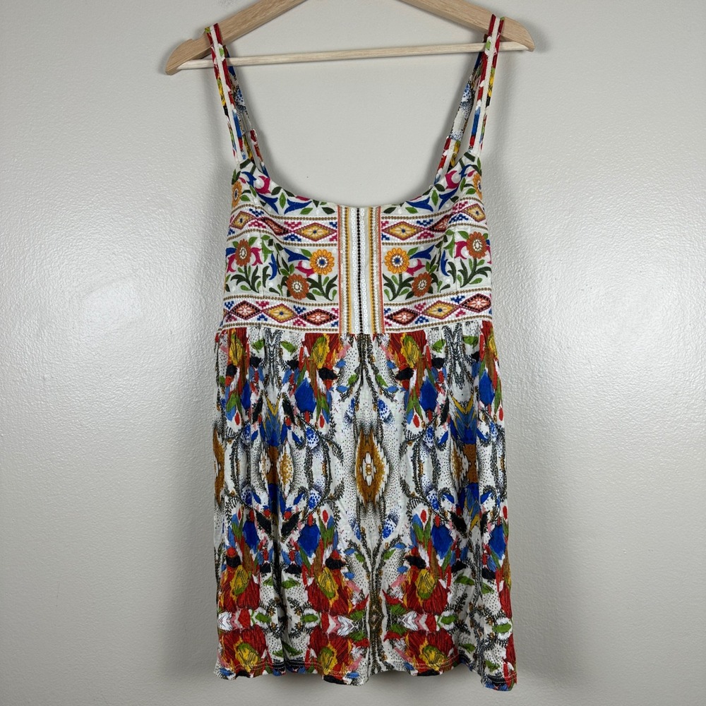 One September Women's Large Camisole Top Multi Boho‎ Floral Embroidered Abstract